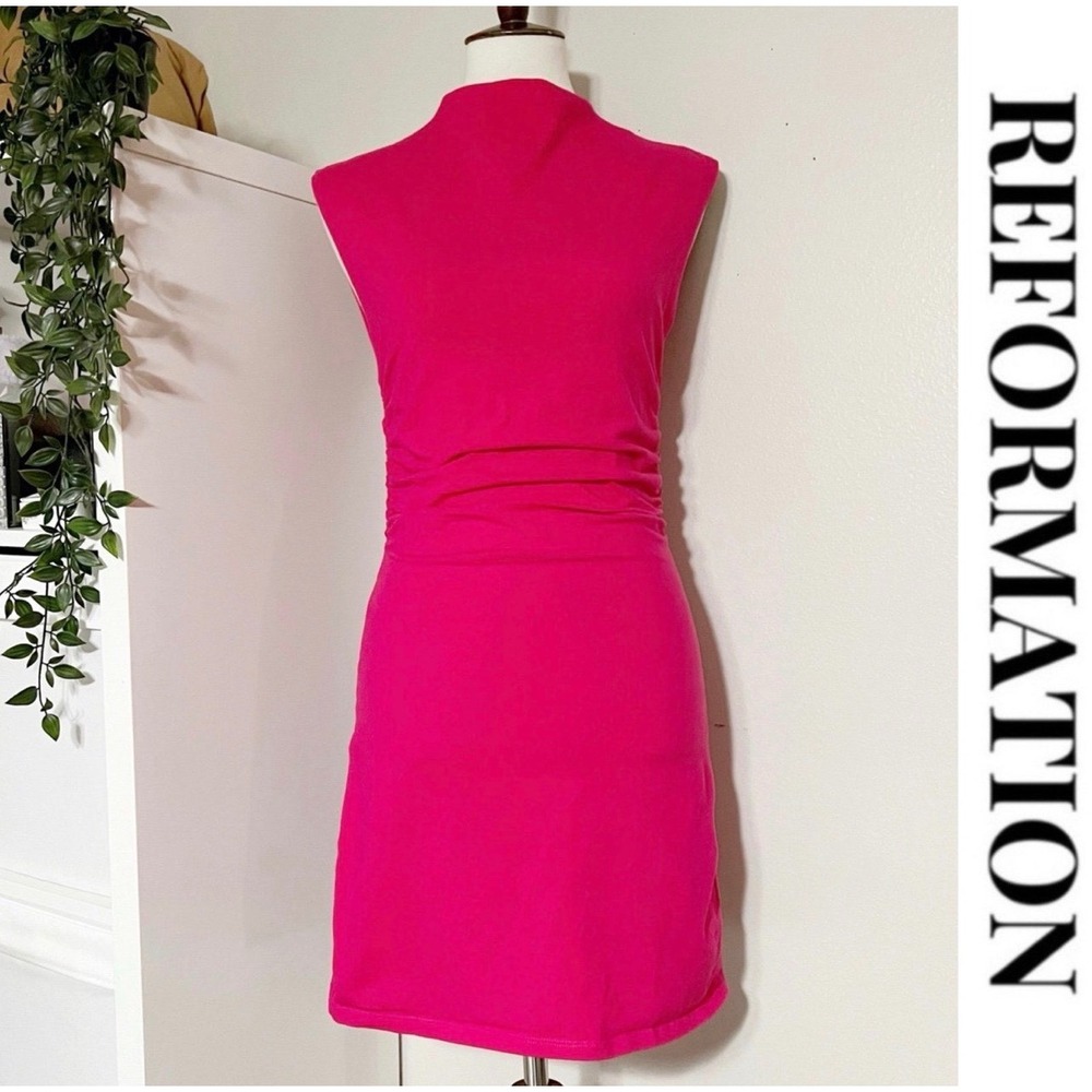 Reformation Hot Pink Alden‎ Knit Ruched Mini Dress Size Medium